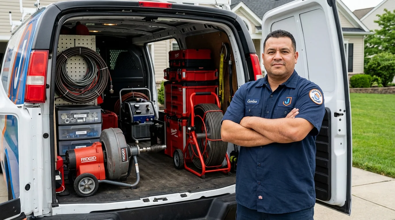 Professional drain cleaning equipment and Johns Plumbing LLC plumber in Sunman