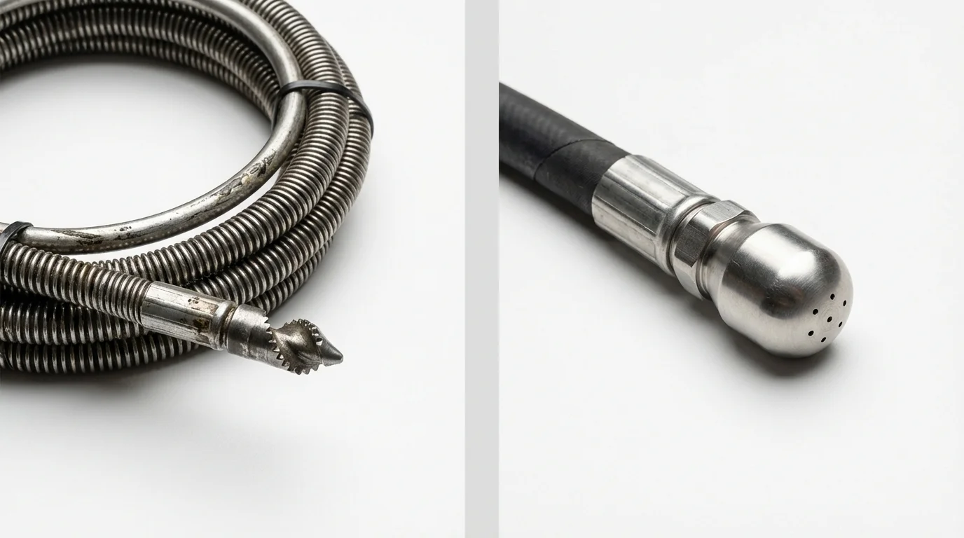 Drain snake cable and hydro jetting nozzle used for drain cleaning in Sunman, IN
