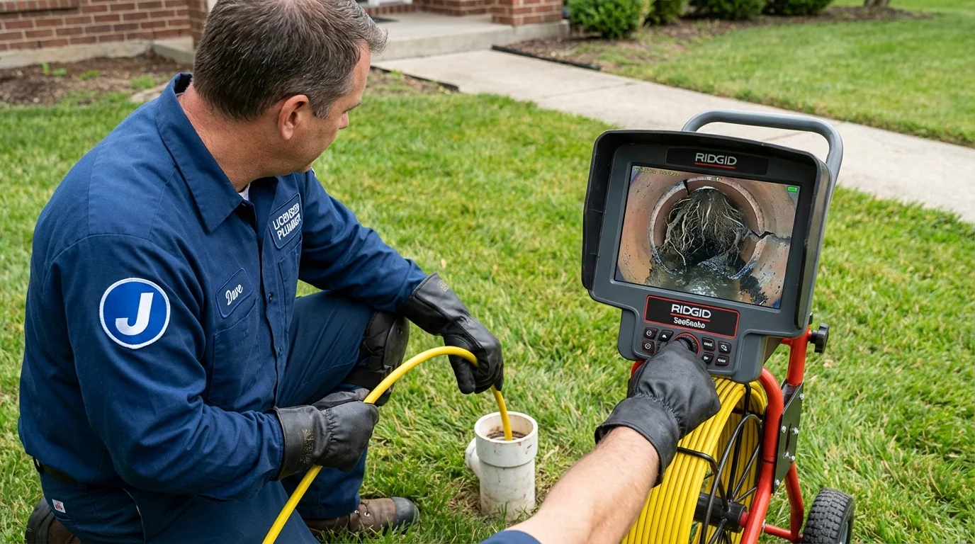 Sewer camera inspection being performed by Johns Plumbing LLC in Sunman
