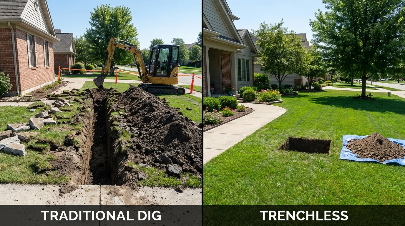 Trenchless sewer repair with minimal yard damage versus traditional excavation in Sunman, IN